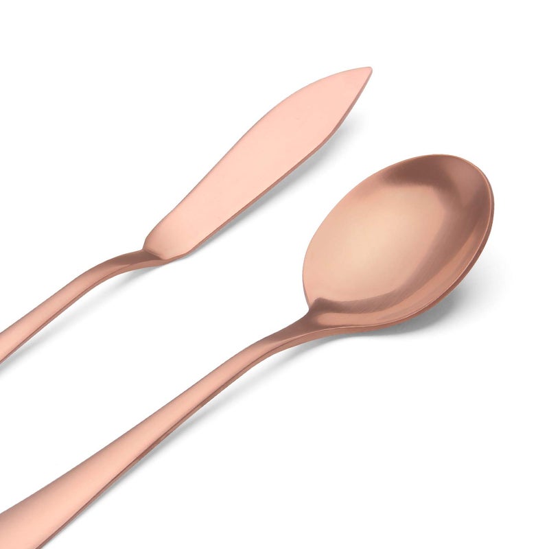 sharecook Matte Rose Gold Serving Setï¼ŒSHARECOOK 5-Piece 18/0 Stainless Steel Large Hostess Set with Round Edge, Satin Finished, Dishwasher Safe -Spoons, Forks,Butter Knife& Slotted Spoon - Image 4